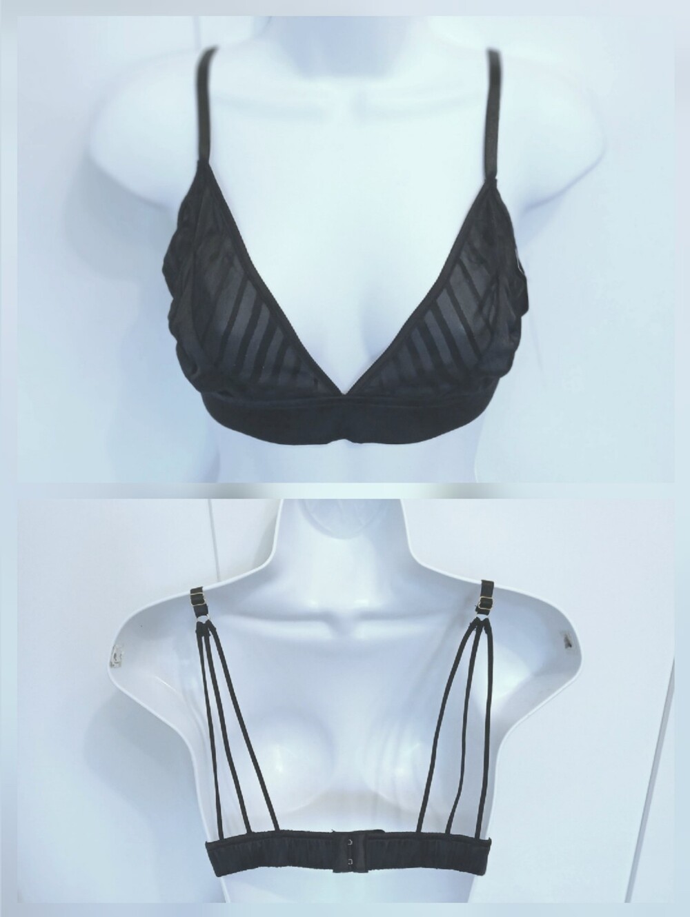 EMPRESS MIMI Semi Sheer Black Strappy Bralette XL NWT